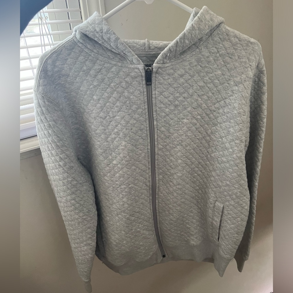 Size medium light gray quilted zip up Express hoodie